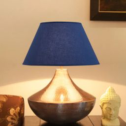 kapoor lampshades Syra Blue Fabric Shade Night Lamp With Metal Base-picture-27