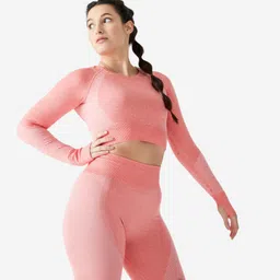domyos Women Gym T-Shirt Crop Seamless - Pink-picture-10