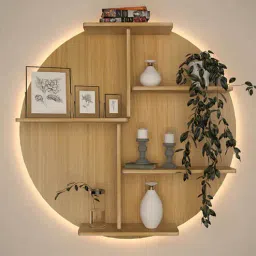 vibecrafts Circle Shape Natural Wood Wall Shelf-picture-19