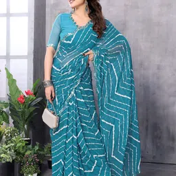 The Textile Hub Mirror Work Leheriya Saree-picture-0