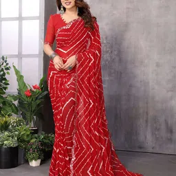 The Textile Hub Mirror Work Leheriya Saree-picture-1