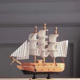 exim decor Wooden 6.5 inches Sailing Ship with Black Dots Showpiece by Exim D cor-picture-35