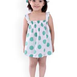 Nino Bambino Girls White & Green Organic Cotton Sustainable A-Line Dress-picture-33