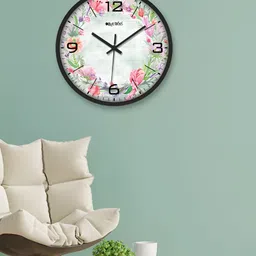 OLIVE TREE Black & Off White Printed Round Shaped Contemporary Analogue Wall Clock-image-99