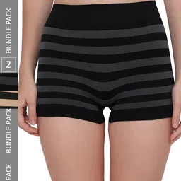 PLUMBURY Women Pack of 2 Striped Boy Shorts-picture-52