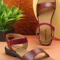 sneakers villa Women Leather Open Toe Flats With Backstrap-18