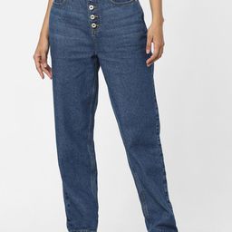 ONLY Blue Straight Fit High-Rise Low Distress Jeans-image-97