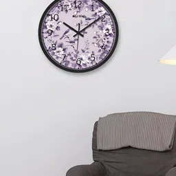 OLIVE TREE Black & Purple Printed Round Shaped Contemporary Analogue Wall Clock-image-82