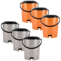Kuber Industries 6-Pcs White & Orange Colored Check Dhakkan Pedal Dustbins - 10 Ltrs-38