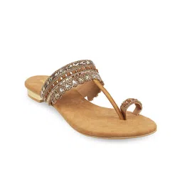 Mochi Women Tan Embellished One Toe Flats-image-83
