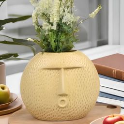 Kaolinite Beige Face Shaped Textured Ceramic Flower Vase-image-81