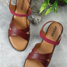 AROOM Textured Leather Open Toe Flats-image-21