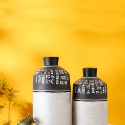 AAKRITI ART CREATIONS Set Of 2 Black & White Warli Motifs Handpainted Vases-image-25