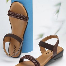 AROOM Braided Leather Open Toe Flats With Backstrap-image-98