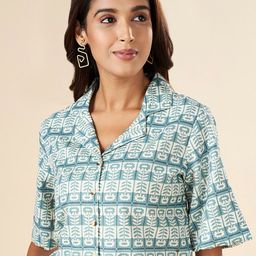 AKKRITI BY PANTALOONS Floral Print Shirt Collar Flared Sleeves Cotton Shirt Style Crop Top-image-25