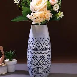 Aura White & Blue Printed Hollow Flower Vase-picture-9