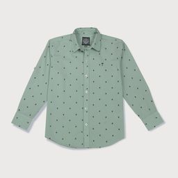 Palm Tree Boys Roll-Up Sleeves Micro Ditsy Printed Casual Cotton Shirt-image-55