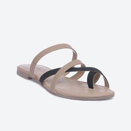Biba Women Beige Colourblocked One Toe Flats with Buckles-image-80