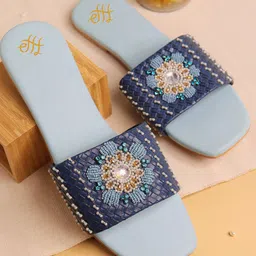 House of Pataudi Embroidered Open Toe Flats-image-11