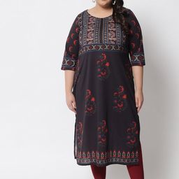 Amydus Women Plus Size Black & Red Floral Printed Kurti-picture-8