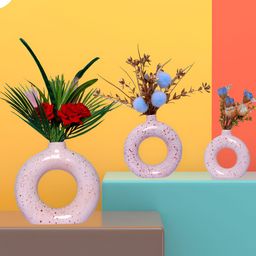GW CREATIONS Pink Pieces Printed Donut Shaped Flower Vases-image-79