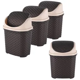 Kuber Industries 4-Pcs Brown Textured Check Dhakkan Pedal Dustbin - 7 Ltrs-47