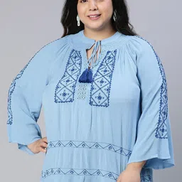 Oxolloxo Plus Size Embroidered Tie-Up Neck Top-picture-15