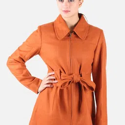 Owncraft Women Tan Brown Solid Woollen Parka-picture-0