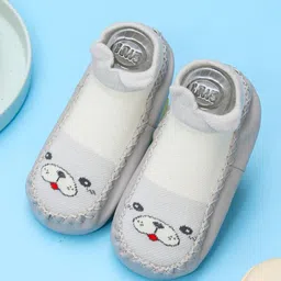 Yellow Bee Boys Puppy Print Cotton Anti-Skid Leather Sole Booties-image-27