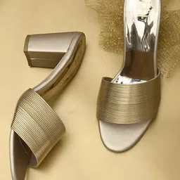 Hydes N Hues Gold-Toned Textured Block Heels-1