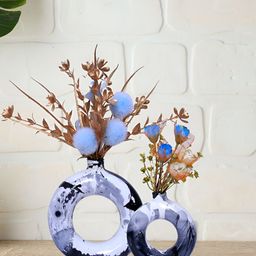 GW CREATIONS Blue & White 2 Pieces Printed Flower Vases-image-40