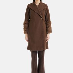 Kazo Solid Overcoat With Fur Sleeves-image-16