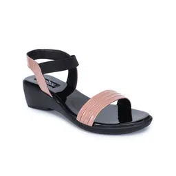 SAPATOS Peach-Coloured Striped Wedge Sandals with Buckles-picture-15