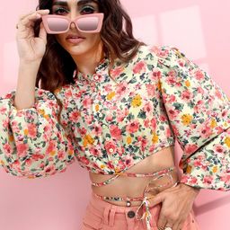 Tokyo Talkies Floral Print Mandarin Collar Blouson Crop Top-picture-40