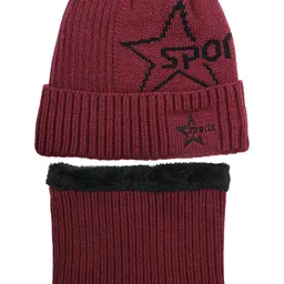 Bunnywave Self Design Woolen Beanie & Neck Warmer Set-10