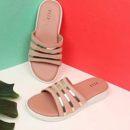 ELLE Women Peach & Silver Striped Open Toe Flats-picture-43