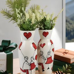 Kaolinite White & Red 2 Pieces Printed Ceramic Flower Vase-image-34