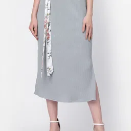 LELA Striped Straight Tie-Ups Midi Belt Skirt-picture-11