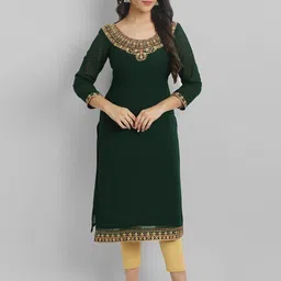 Femvy Floral Embroidered Georgette Straight Kurta-picture-46
