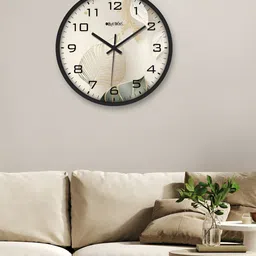 OLIVE TREE Black & Off White Printed Round Shaped Contemporary Analogue Wall Clock-53