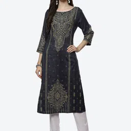 Biba Women Blue & Gold-Toned Ethnic Motifs Printed Kurta-picture-52