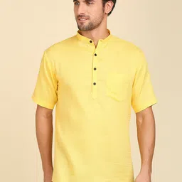 RAJUBHAI HARGOVINDAS Men Patchwork Pastels Dobby Pure Cotton Kurta-image-75