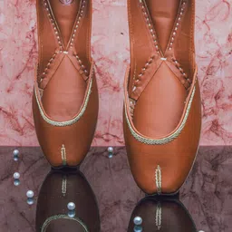 NR By Nidhi Rathi Women Tan Embellished Leather Ethnic Mojaris Flats-29