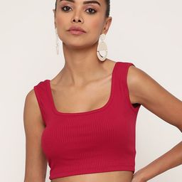 Sugathari Women Magenta Ribbed Crop Top-image-82