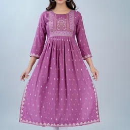 KALINI Ethnic Motifs Printed Thread Work Pleated A-Line Kurta-picture-3