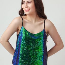 Zink London Black & Green Sequined Embellished Top-picture-18