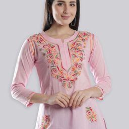 Seva Chikan Ethnic Motifs Embroidered Pure Cotton Chikankari Kurti-image-13