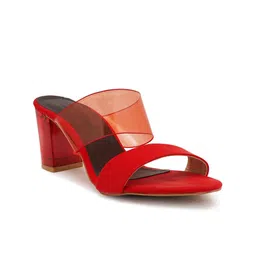 SCENTRA Women Red Solid Party Block Sandals with Bows-picture-15