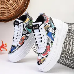 Prolific Women Printed Mid-Top Flatform Sneakers-image-61