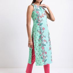 Vishudh Blue & Pink Floral Printed Sleeveless Cotton Kurta-image-63